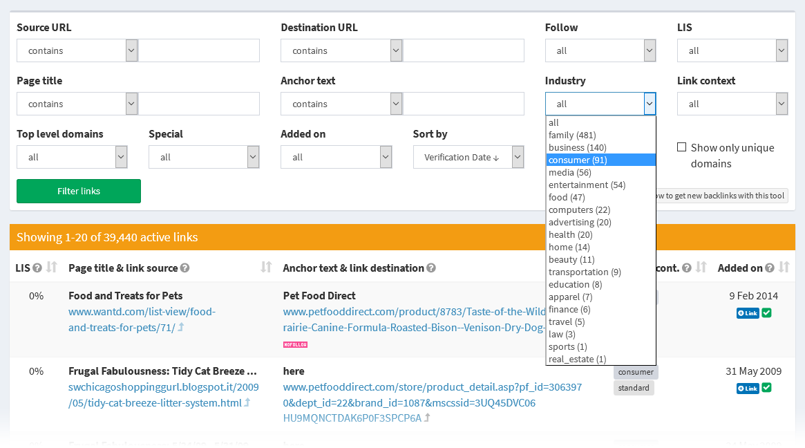 Filter industry links