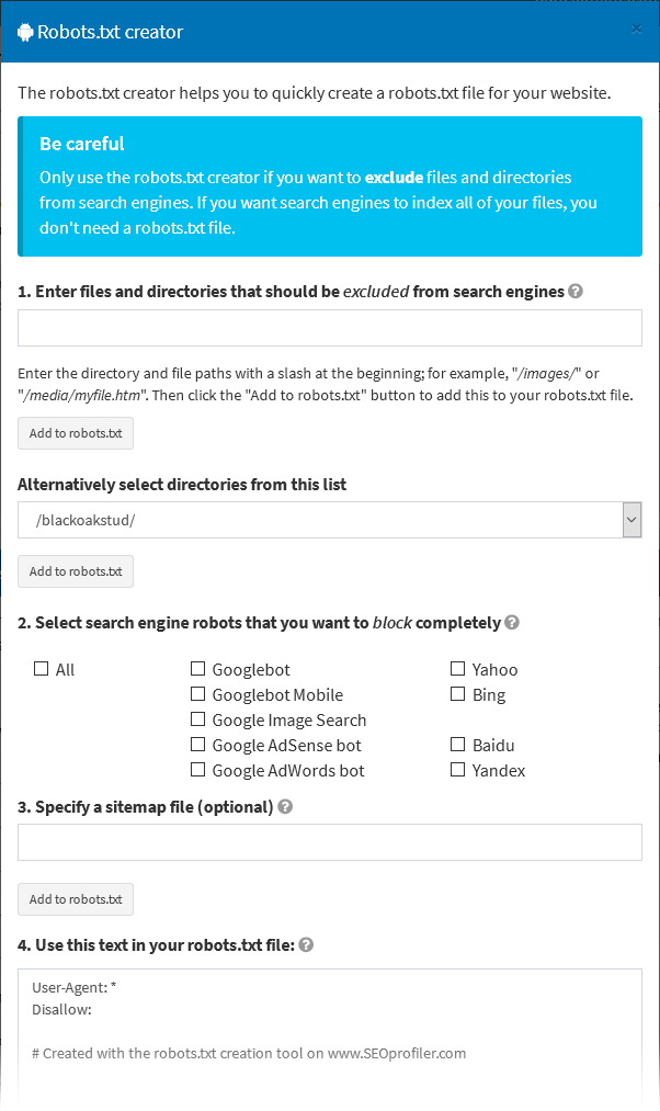 Robots.txt creator
