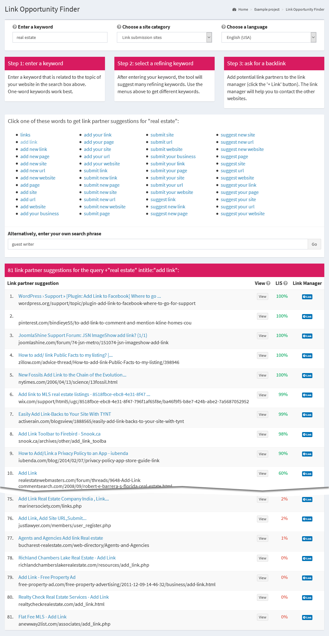 link opportunity finder