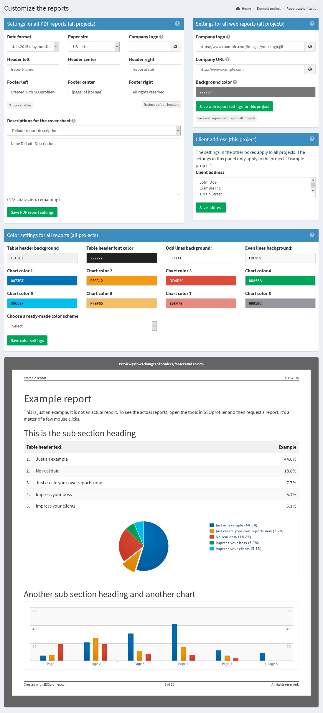 PDF report customization