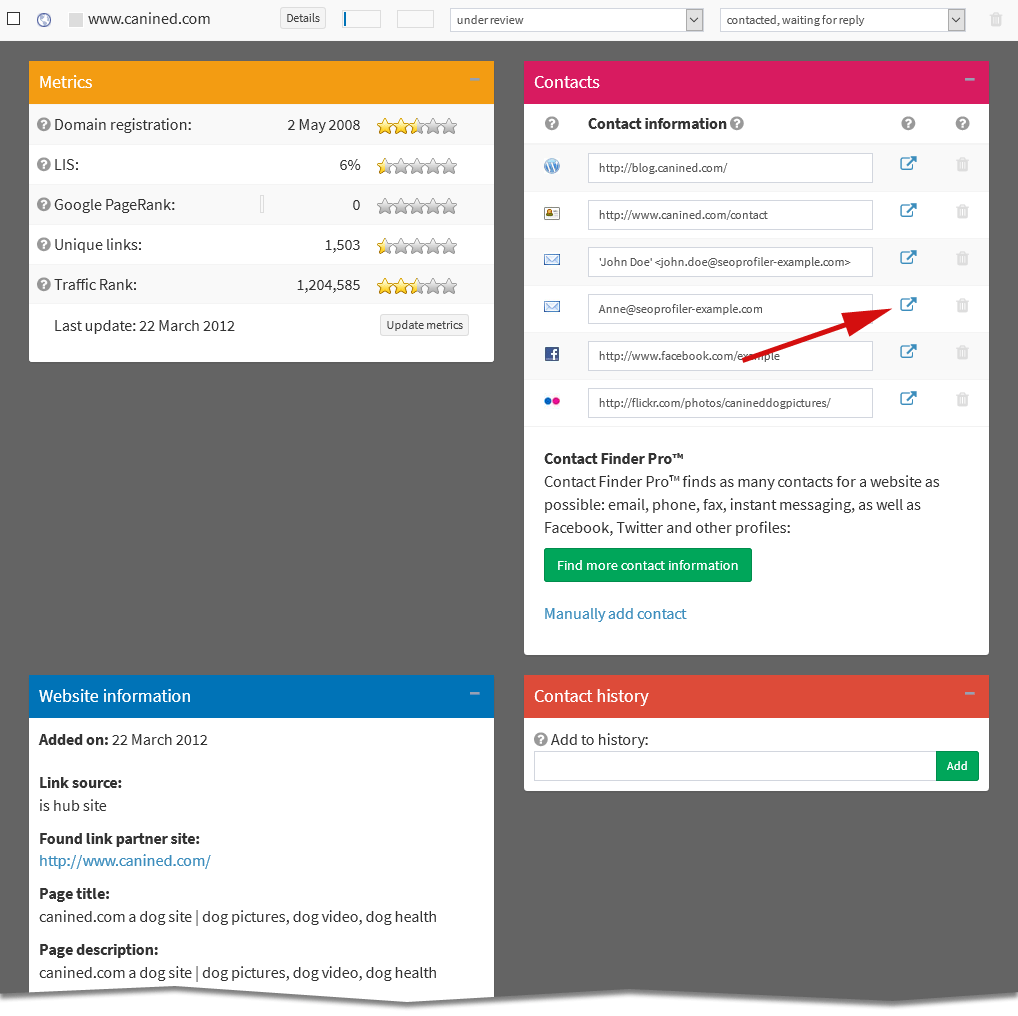 Link Manager contacts