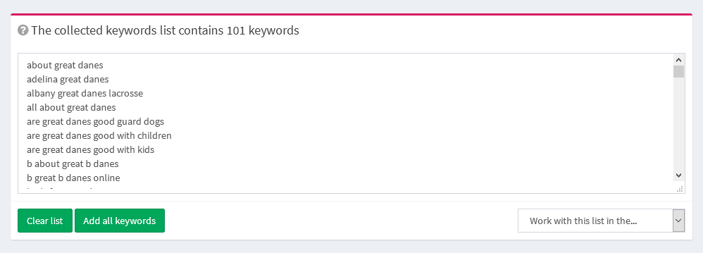 temporary keywords list