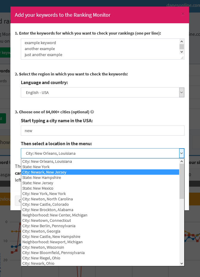 Ranking Monitor - add keywords