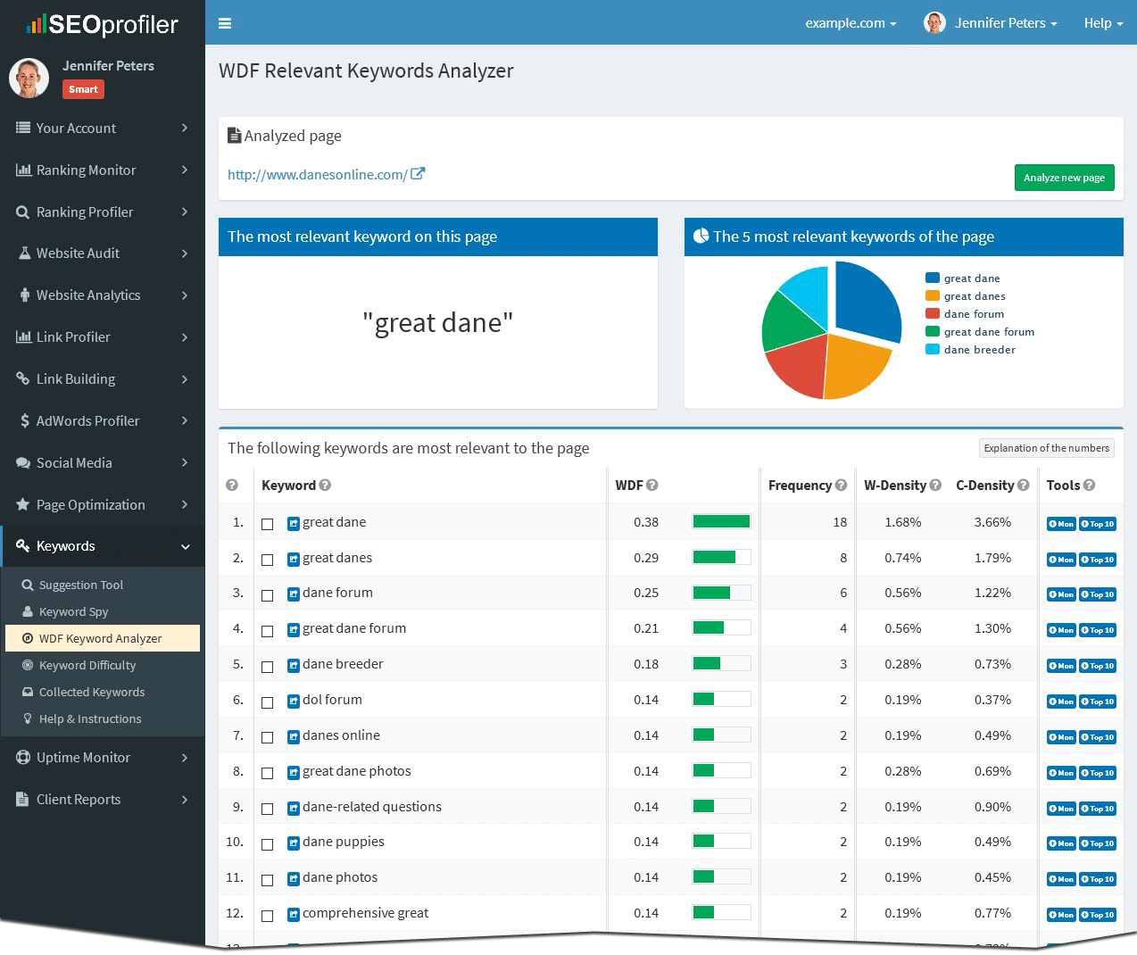 WDF Relevant Keywords Analyzer