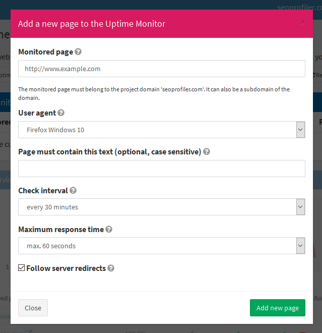 Enter the monitor details