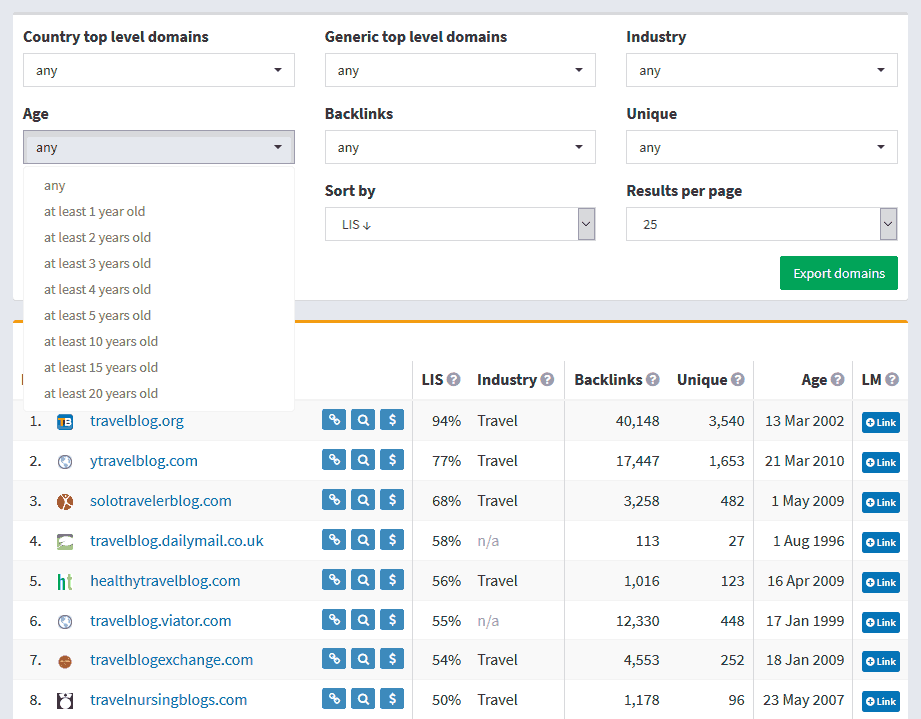 filter related domains