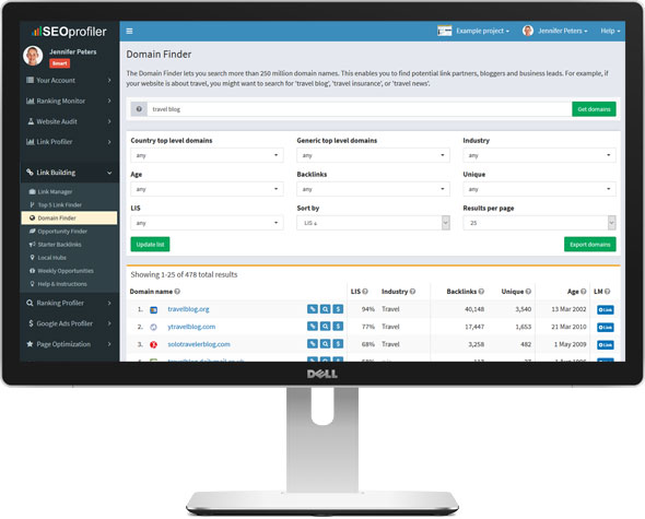 The domain finder finds related websites