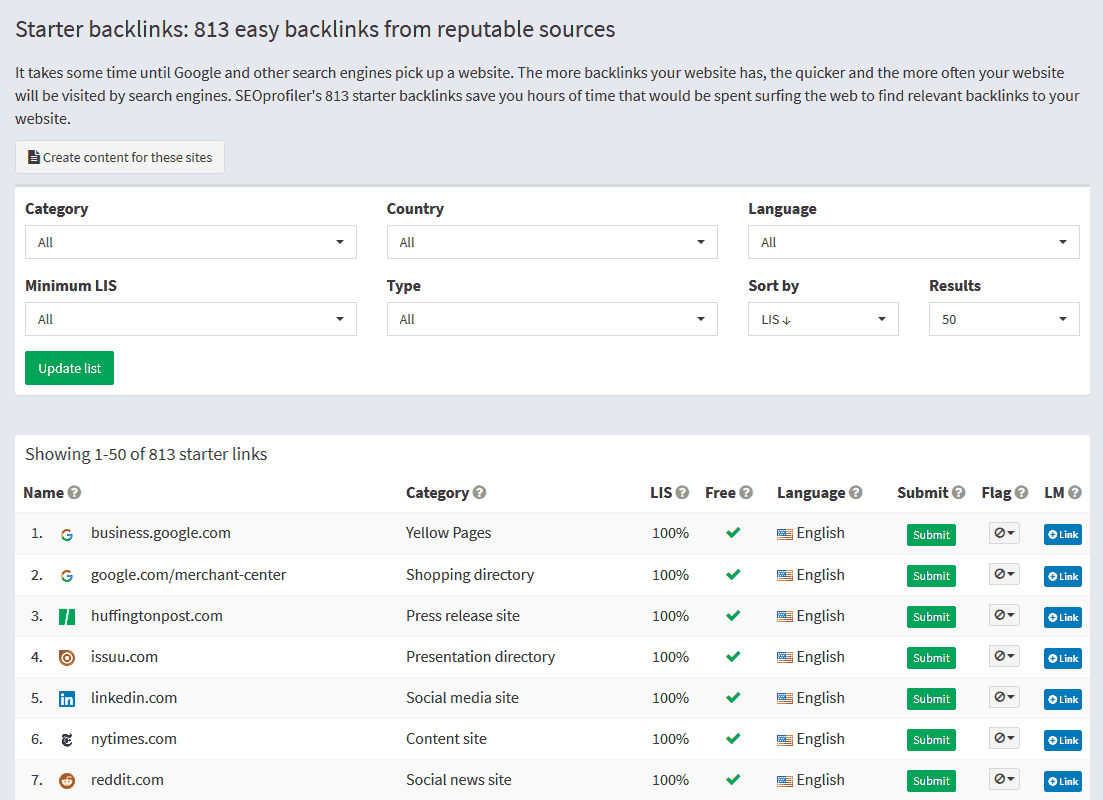 Get links to your website with the Starter Backlinks tool
